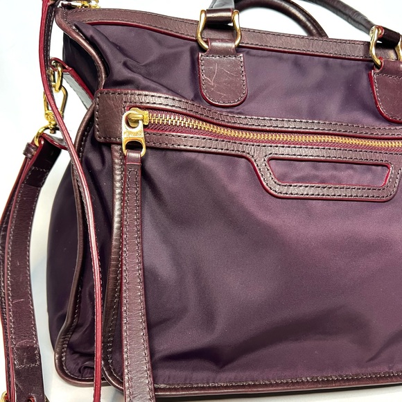 MZ Wallace Burgundy Nylon Leather Trim Satchel Crossbody Bag Lightweight Tote - Picture 5 of 14